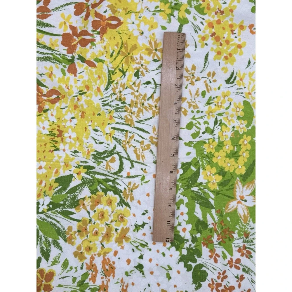 Vtg House N Home Fabric 45x67 Screen Print Floral Yellow Green MCM 70s Retro
